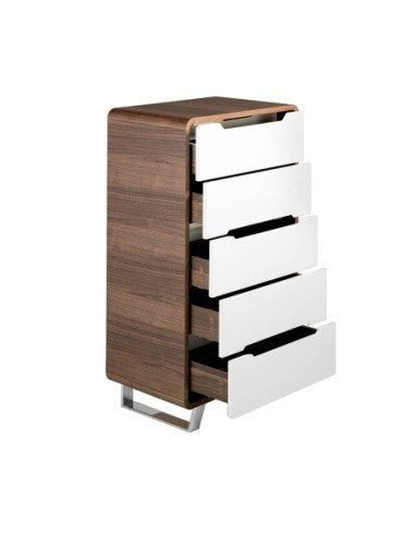 Chifonier madera blanco, nogal y acero cromado