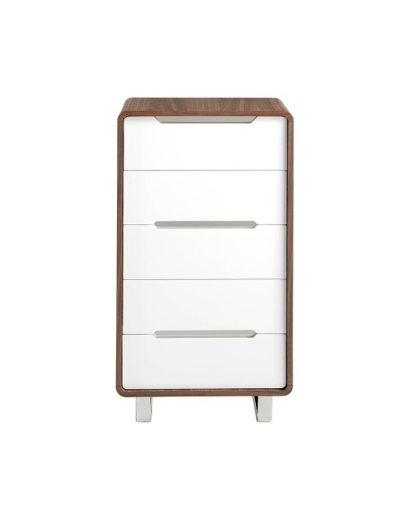 Chifonier madera blanco, nogal y acero cromado