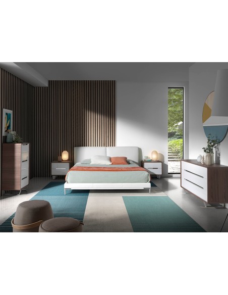 Chifonier madera blanco, nogal y acero cromado