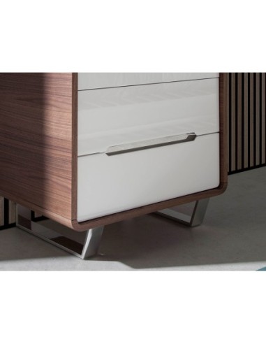 Chifonier madera blanco, nogal y acero cromado