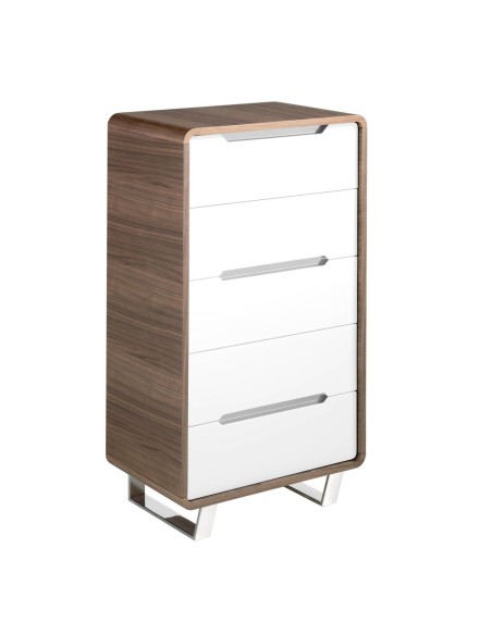 Chifonier madera blanco, nogal y acero cromado