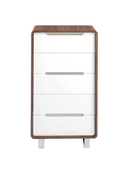 Chifonier madera blanco, nogal y acero cromado