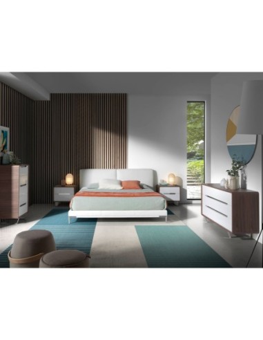 Chifonier madera blanco, nogal y acero cromado