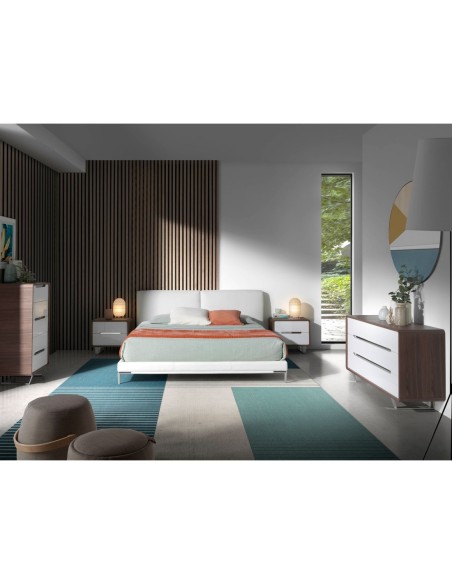 Chifonier madera blanco, nogal y acero cromado