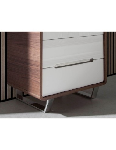 Chifonier madera blanco, nogal y acero cromado