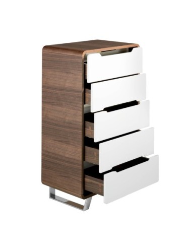 Chifonier madera blanco, nogal y acero cromado