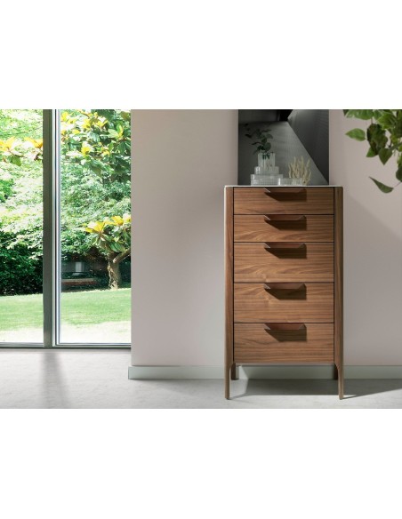 Chifonier nogal con tapa de cristal imitación mármol