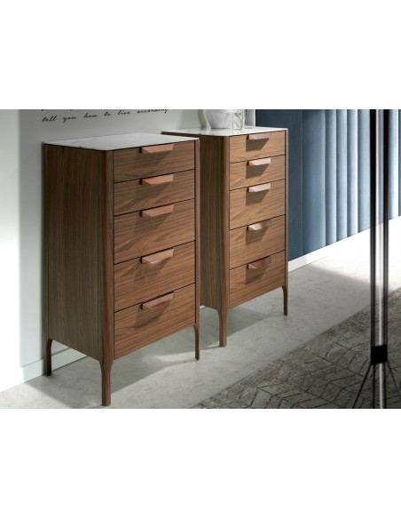 Chifonier nogal con tapa de cristal imitación mármol