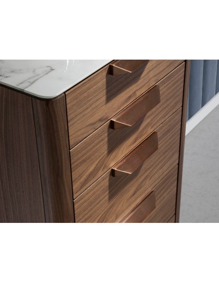 Chifonier nogal con tapa de cristal imitación mármol