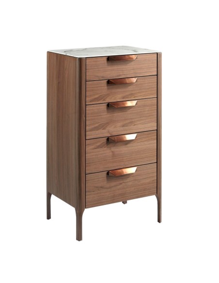 Chifonier nogal con tapa de cristal imitación mármol