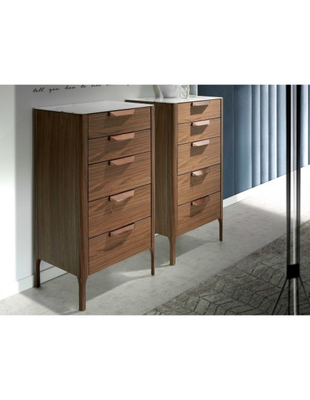 Chifonier nogal con tapa de cristal imitación mármol