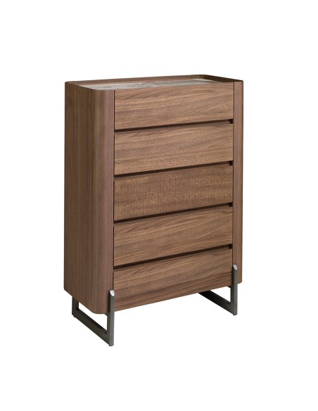 Chifonier nogal, acero visón metal y tapa de mármol porcelánico