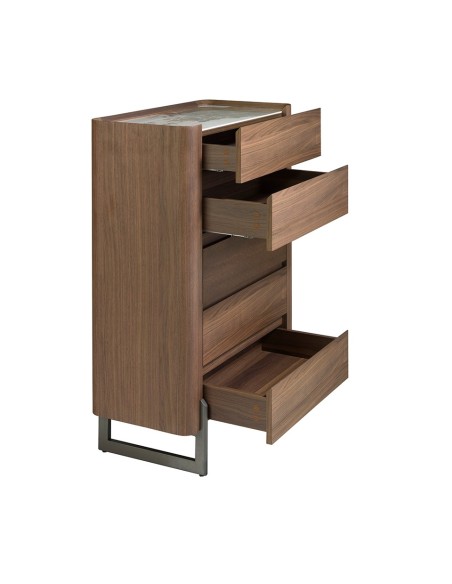 Chifonier nogal, acero visón metal y tapa de mármol porcelánico