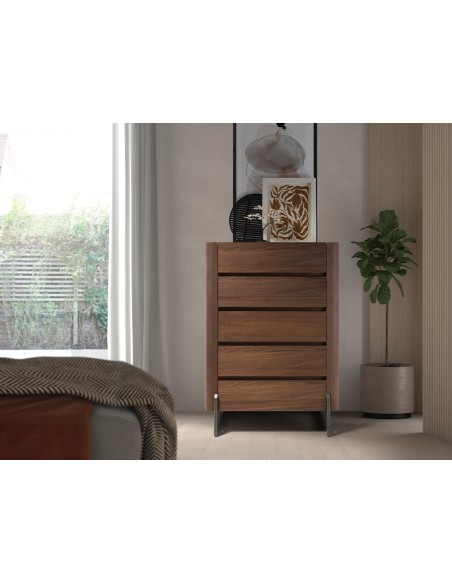 Chifonier nogal, acero visón metal y tapa de mármol porcelánico