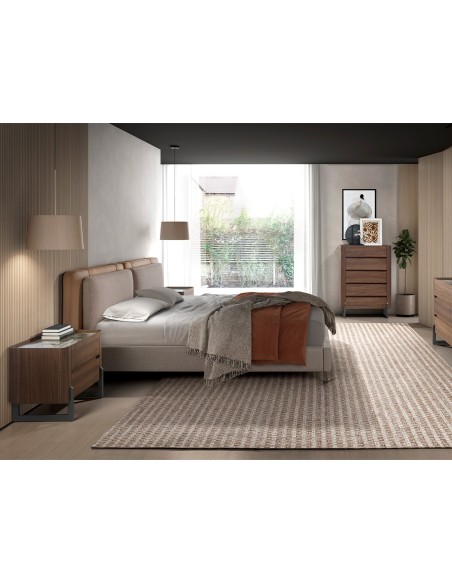 Chifonier nogal, acero visón metal y tapa de mármol porcelánico