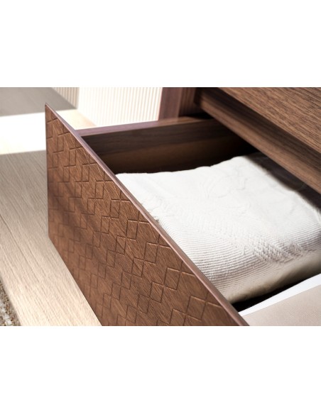 Chifonier nogal, acero visón metal y tapa de mármol porcelánico