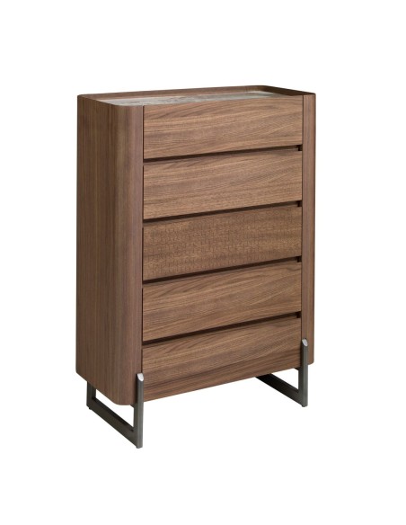 Chifonier nogal, acero visón metal y tapa de mármol porcelánico