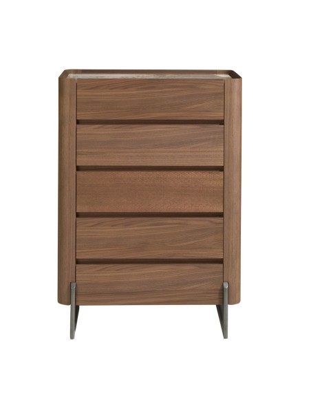 Chifonier nogal, acero visón metal y tapa de mármol porcelánico