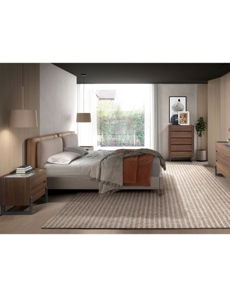 Chifonier nogal, acero visón metal y tapa de mármol porcelánico