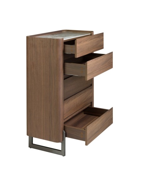 Chifonier nogal, acero visón metal y tapa de mármol porcelánico