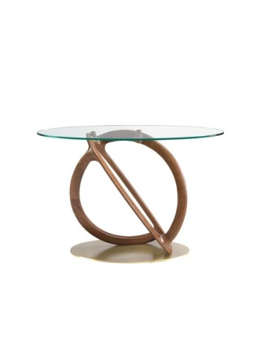 Consola ovalada cristal templado, nogal y acero...