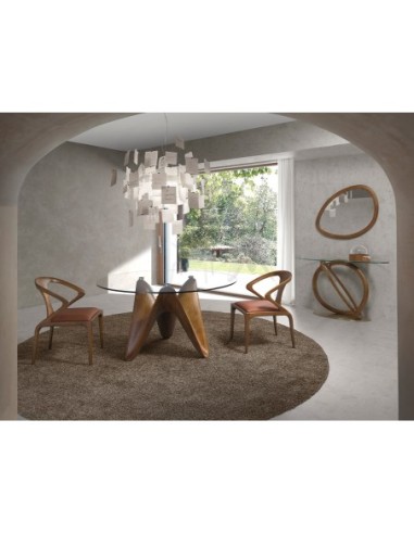 Consola ovalada cristal templado, nogal y acero...