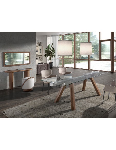 Consola ovalada medio punto nogal