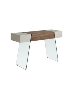 Consola rectangular madera gris, nogal y cristal templado