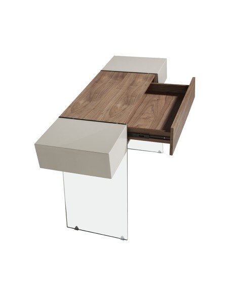 Consola rectangular madera gris, nogal y cristal templado