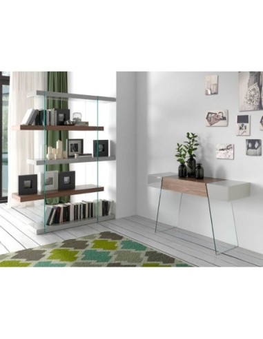 Consola rectangular madera gris, nogal y...