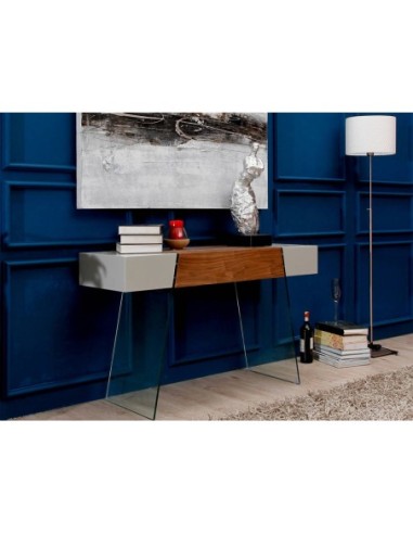 Consola rectangular madera gris, nogal y...