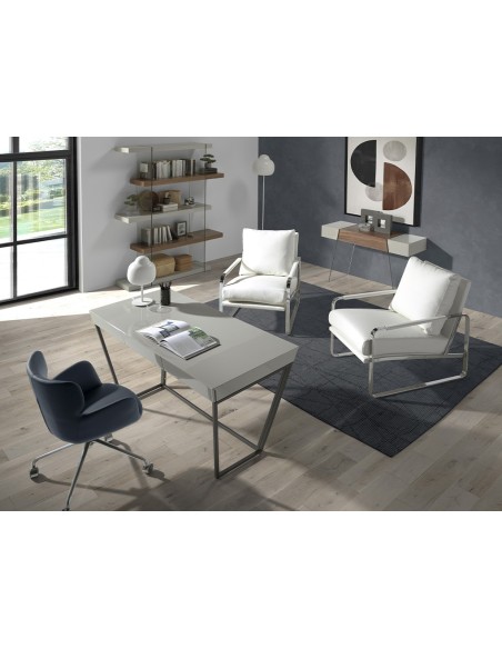 Consola rectangular madera gris, nogal y cristal templado