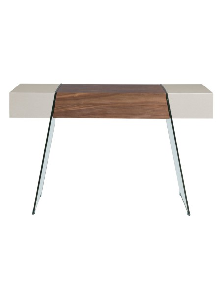Consola rectangular madera gris, nogal y cristal templado