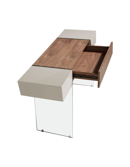 Consola rectangular madera gris, nogal y cristal templado