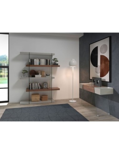 Consola rectangular madera gris, nogal y...