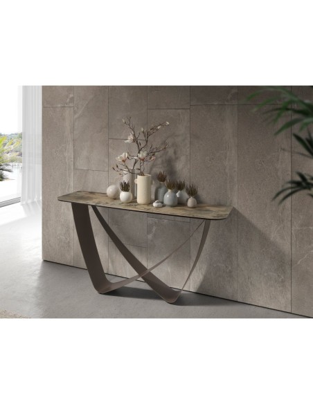 Consola rectangular mármol porcelánico y acero taupé metalizado