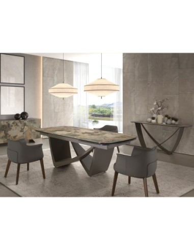 Consola rectangular mármol porcelánico y acero...