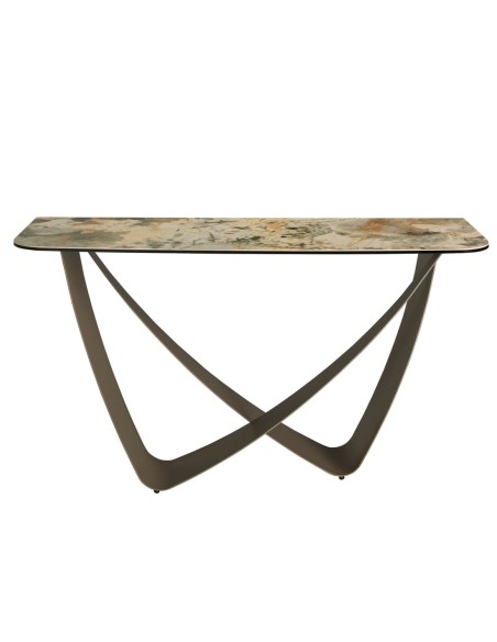 Consola rectangular mármol porcelánico y acero taupé metalizado