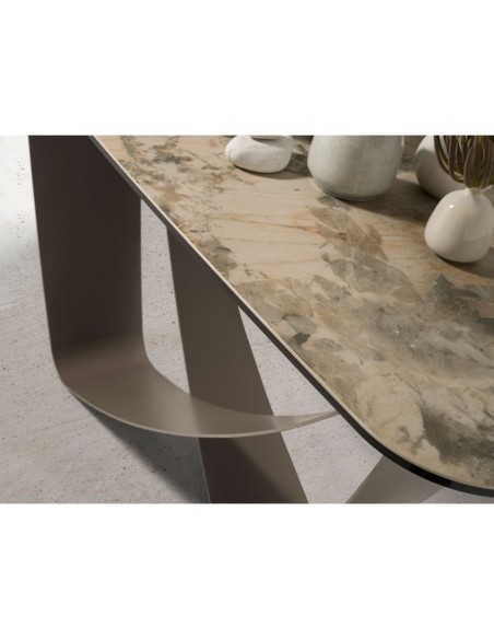 Consola rectangular mármol porcelánico y acero taupé metalizado