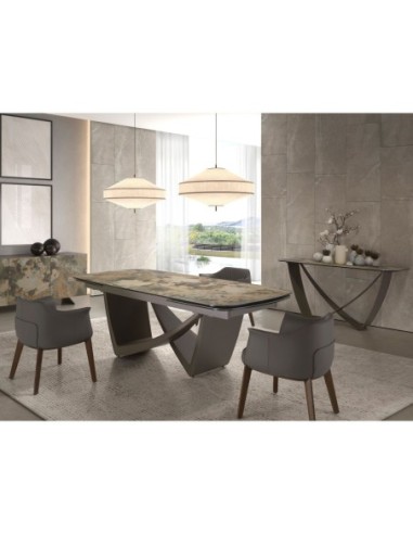 Consola rectangular mármol porcelánico y acero...