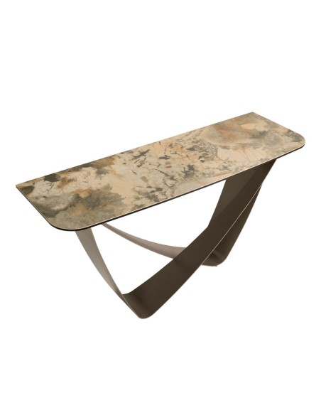 Consola rectangular mármol porcelánico y acero taupé metalizado