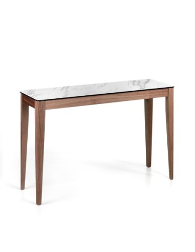 Consola rectangular mármol porcelánico y nogal