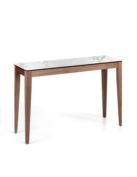 Consola rectangular mármol porcelánico y nogal