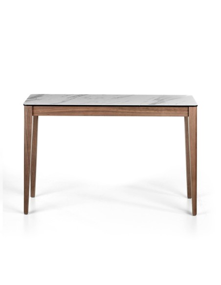 Consola rectangular mármol porcelánico y nogal