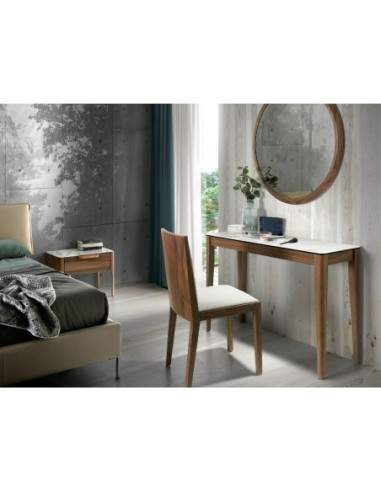 Consola rectangular mármol porcelánico y nogal