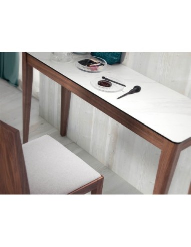 Consola rectangular mármol porcelánico y nogal