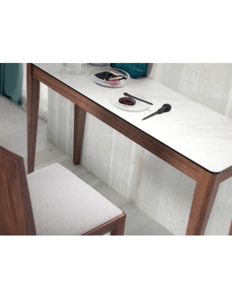 Consola rectangular mármol porcelánico y nogal