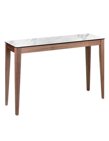 Consola rectangular mármol porcelánico y nogal