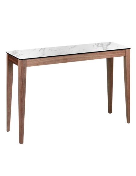 Consola rectangular mármol porcelánico y nogal