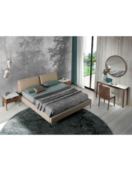 Consola rectangular mármol porcelánico y nogal